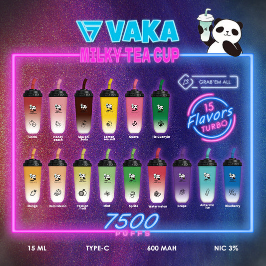 VAKA 奶茶杯 7500口 PUFFS 一次性電子煙｜VAKA Disposable Vape｜奶茶造型設計｜水果冰感口味拋棄式電子煙-VAKA糖果雲煙館