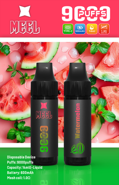 MEEL 9000口拋棄式電子煙｜長效續航一次性電子煙｜多款水果冰感口味｜輕巧便攜設計-VAKA糖果雲煙館