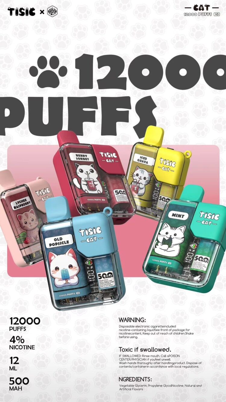 TISIC 貓咪 12000 Puffs 拋棄式電子煙｜大容量一次性主機｜智能顯示螢幕｜Type-C快充長續航電子煙-VAKA糖果雲煙館